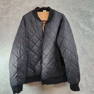 Black Quilted Bomber Jacket with Sherpa Lining
